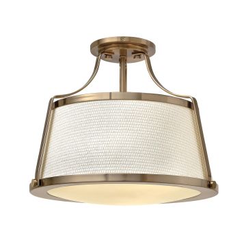 Charlotte 3 Light Semi-Flush - Brushed Caramel, Linen Shade